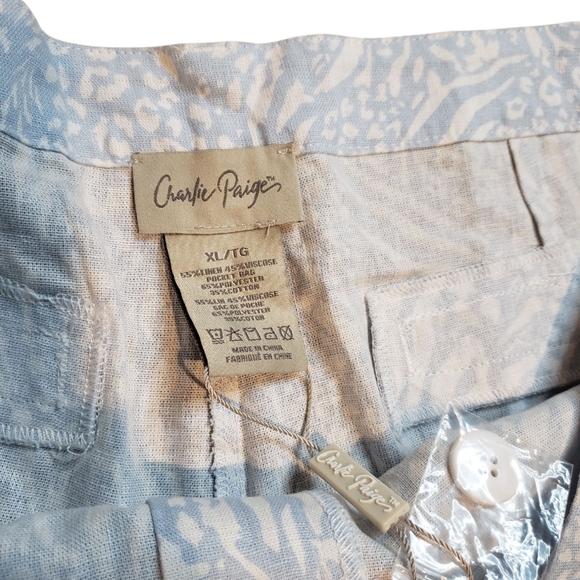 Charlie Paige Blue & White Leopard Peint Linen Shorts NEW XL - Picture 3 of 5